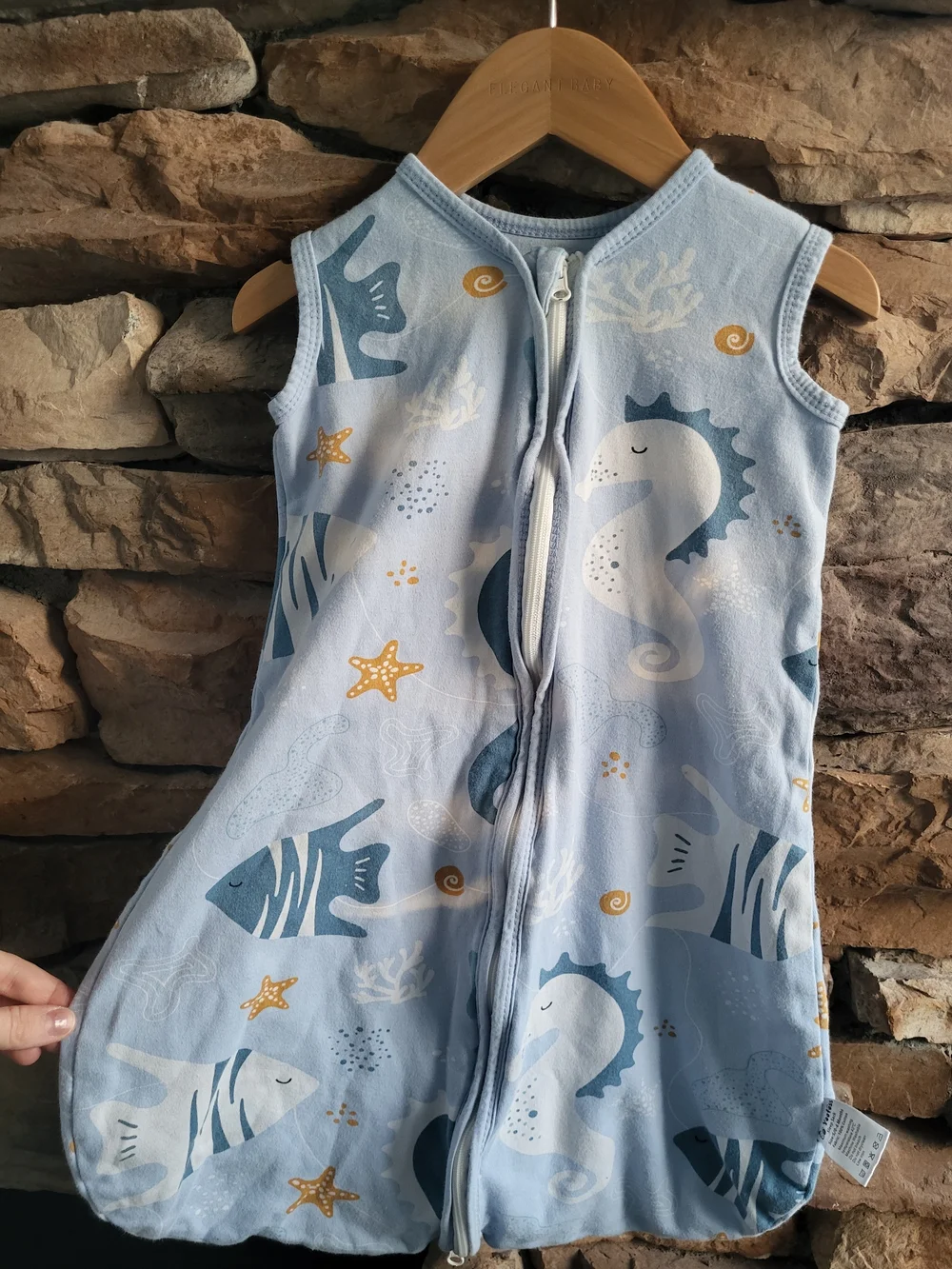 Sleeveless Light Blue Sea Creature Kids Sleep Sack with Front Zipper